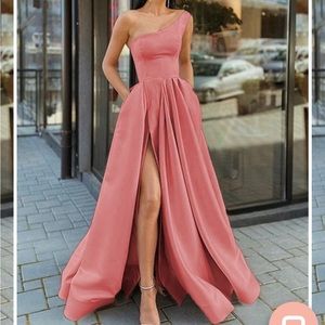 Watermelon one shoulder gown